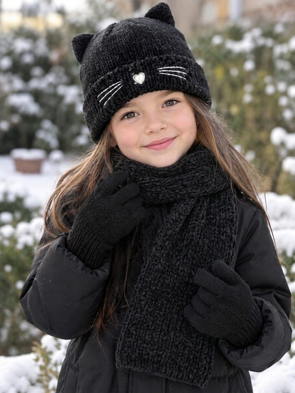 NEW set cute girls cat beanie tuque gloves and scarf